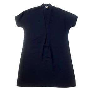 Vince Double V Neck Navy Dress Size XS Travel Dress Pleated Popover Short Sleeve